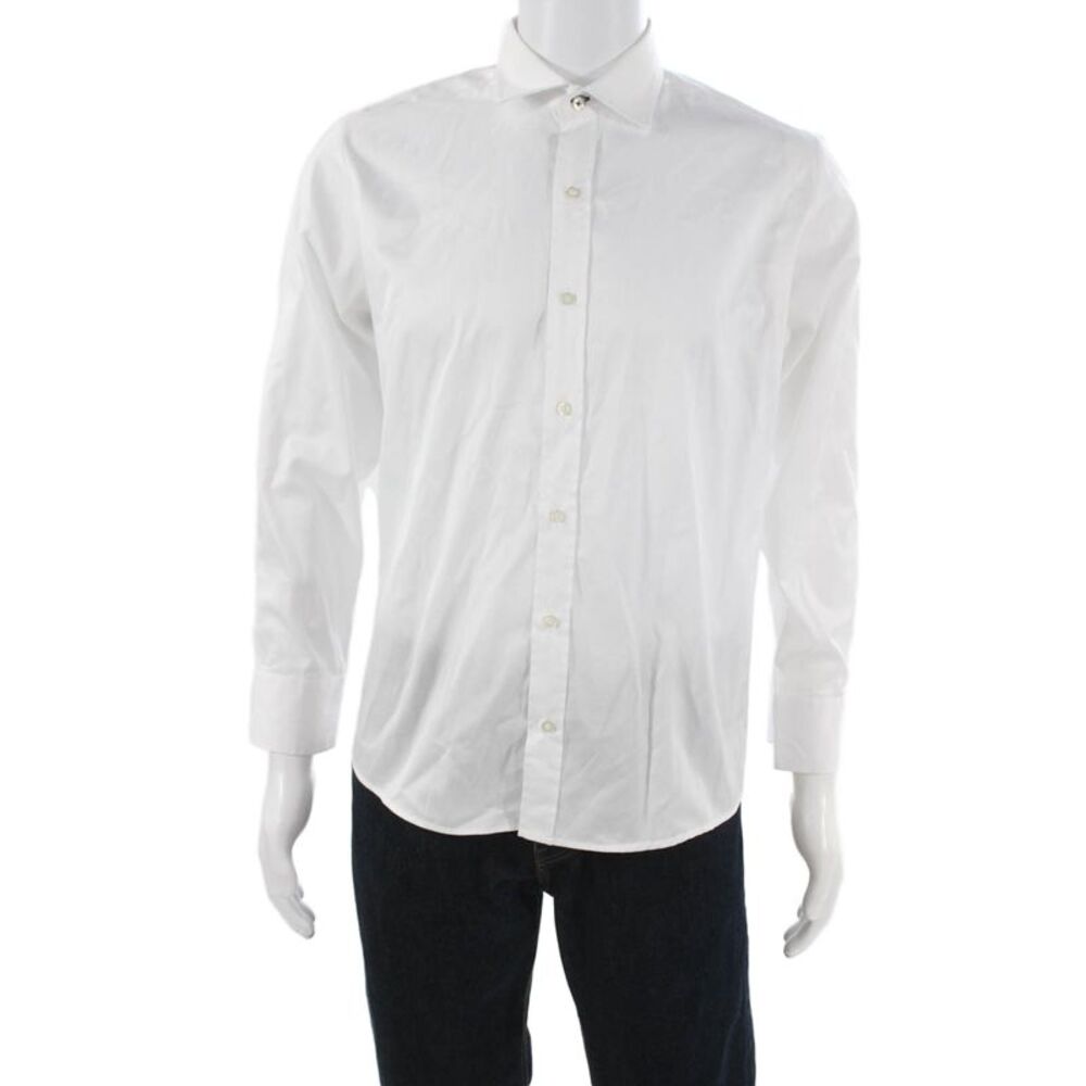 Peter Elliot Mens White Cotton Collared Long Sleeve Button-Up Shirt Size M